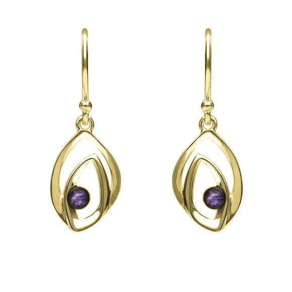 9ct Yellow Gold Blue John Abstract Flame Drop Earrings, E1923.