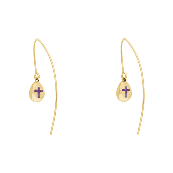 9ct Yellow Gold Blue John Cross Disc Drop Earrings, E1374.