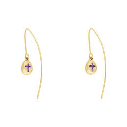 9ct Yellow Gold Blue John Cross Disc Drop Earrings, E1374.