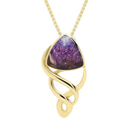 9ct Yellow Gold Blue John Curved Triangle Celtic Necklace