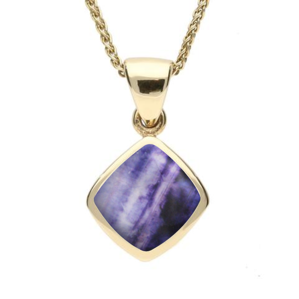 9ct Yellow Gold Blue John Dinky Cushion Necklace. P452.
