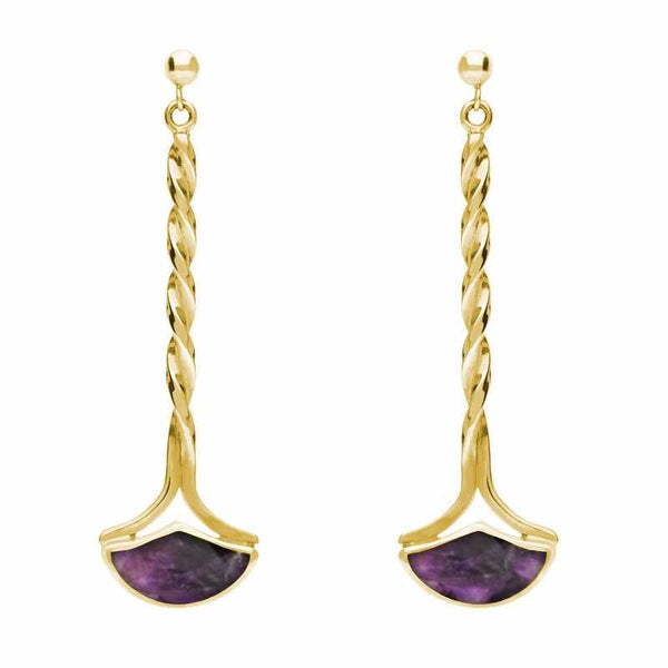 9ct Yellow Gold Blue John Drop Twist Fan Stud Earrings E122