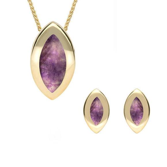 9ct Yellow Gold Blue John Framed Marquise Two Piece Set, S045