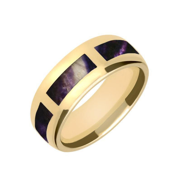 9ct Yellow Gold Blue John Gap 8mm Wedding Band Ring, R585.
