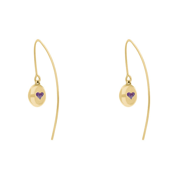 9ct Yellow Gold Blue John Heart Disc Drop Earrings, E1372.