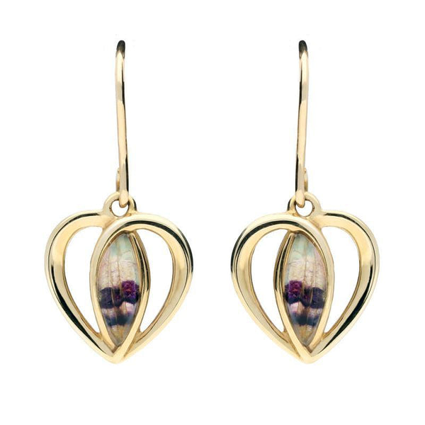 9ct Yellow Gold Blue John Heart Drop Earrings E1914