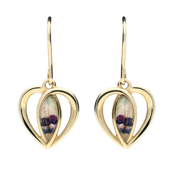 9ct Yellow Gold Blue John Heart Drop Earrings E1914