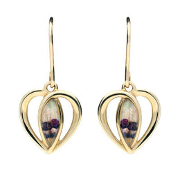 9ct Yellow Gold Blue John Heart Drop Earrings E1914