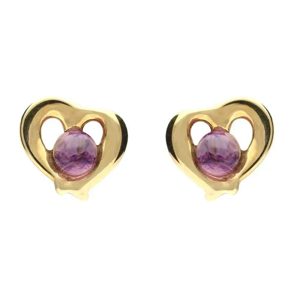 9ct Yellow Gold Blue John Heart Outline Stud Earrings E1911
