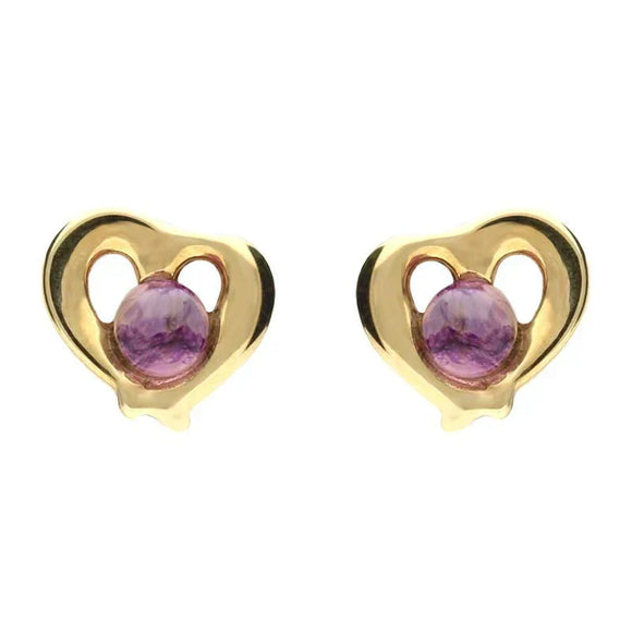 9ct Yellow Gold Blue John Heart Outline Stud Earrings E1911
