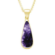 9ct Yellow Gold Blue John Long Pear Necklace. P167.