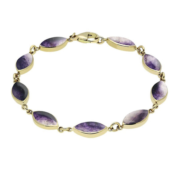 9ct Yellow Gold Blue John Marquise Bracelet. B184.