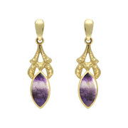 9ct Yellow Gold Blue John Marquise Drop Earrings. E075.