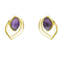 9ct Yellow Gold Blue John Marquise Flame Stud Earrings E1906