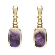 9ct Yellow Gold Blue John Oblong Bottle Top Drop Earrings. E055.
