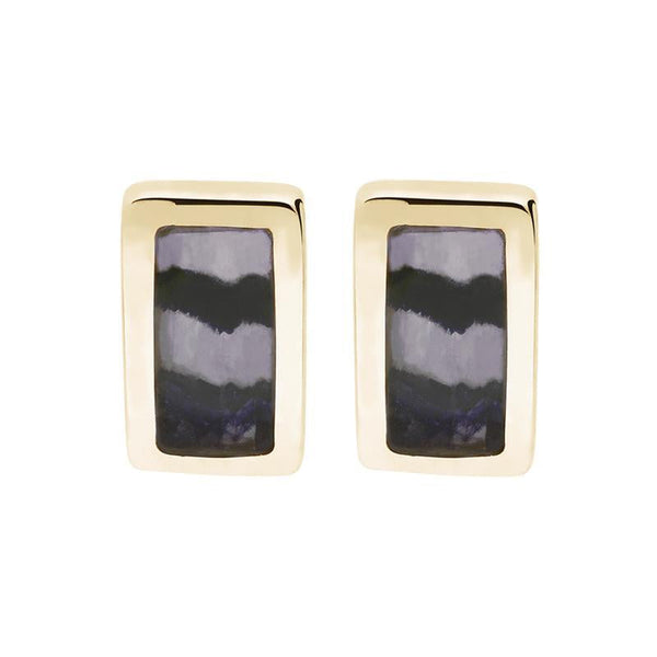 9ct Yellow Gold Blue John Oblong Stud Earrings, E819.