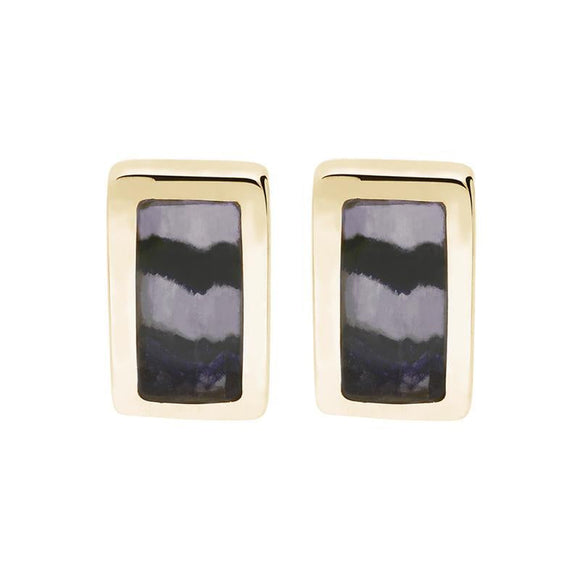 9ct Yellow Gold Blue John Oblong Stud Earrings, E819.