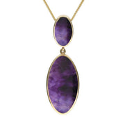 9ct Yellow Gold Blue John Oval Drop Necklace. P1101.