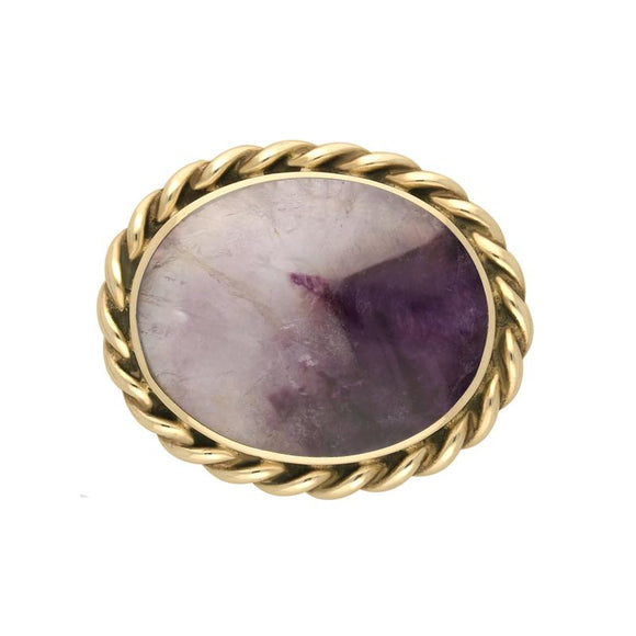 9ct Yellow Gold Blue John Rope Twist Edge Large Brooch M181