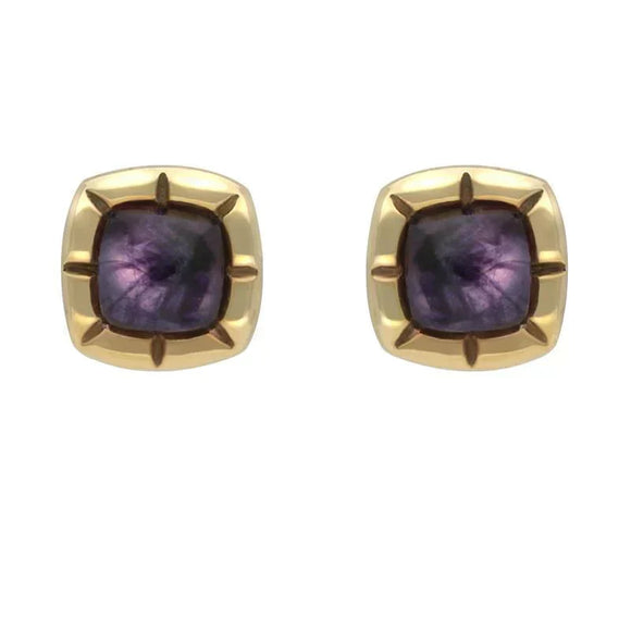 9ct Yellow Gold Blue John Ridged Cushion Stud Earrings E1905