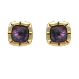 9ct Yellow Gold Blue John Ridged Cushion Stud Earrings E1905