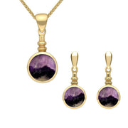 9ct Yellow Gold Blue John Round Bottletop Two Piece Set S051