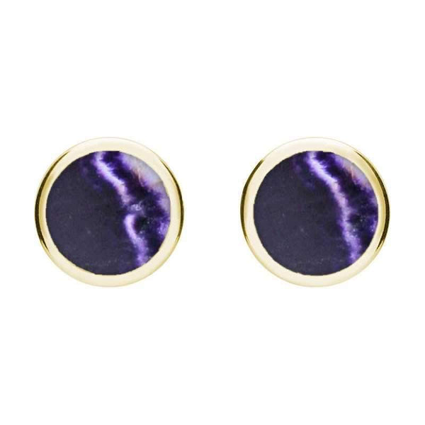 9ct Yellow Gold Blue John Round Stud Earrings. E099.