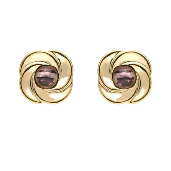 9ct Yellow Gold Blue John Round Swirl Stud Earrings E1625