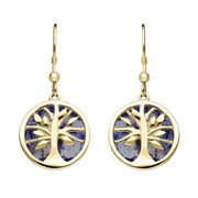 9ct Yellow Gold Blue John Round Tree of Life Drop Earrings E2485