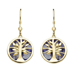 9ct Yellow Gold Blue John Round Tree of Life Drop Earrings E2485