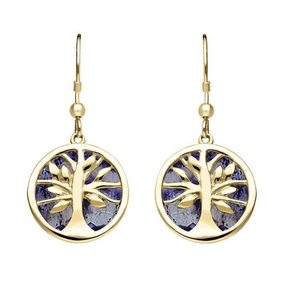 9ct Yellow Gold Blue John Medium Round Tree of Life Two Piece Set S065