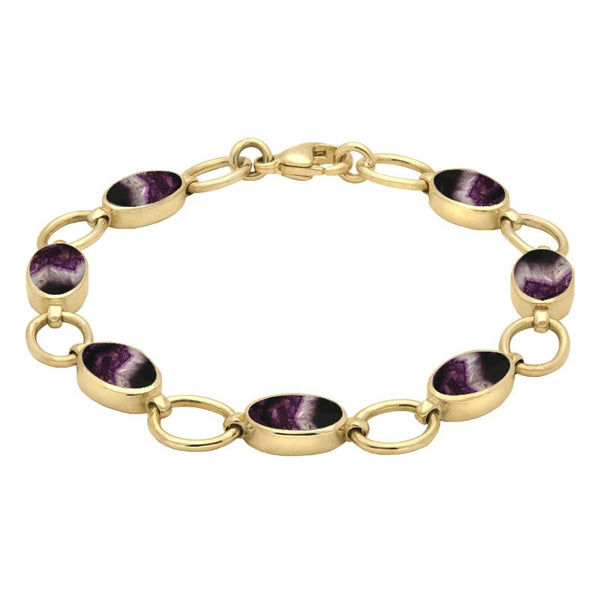 9ct Yellow Gold Blue John Seven Oval Stone Bracelet. B185.