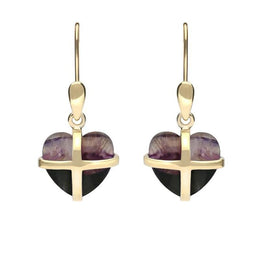9ct Yellow Gold Blue John Small Cross Heart Drop Earrings E1287
