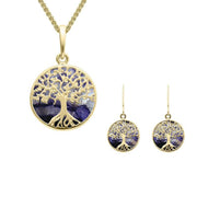 9ct Yellow Gold Blue John Small Round Tree of Life Two Piece Set S064