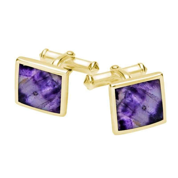 9ct Yellow Gold Blue John Square Flat Cufflinks CL098