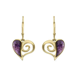 9ct Yellow Gold Blue John Swirl Heart Hook Drop Earrings E1872