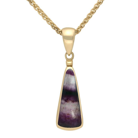 9ct Yellow Gold Blue John Light Triangle Shape Necklace. P168.