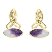 9ct Yellow Gold Blue John Wide Marquise Celtic Stud Earrings E977
