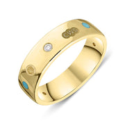 9ct Yellow Gold Diamond Turquoise King's Coronation Hallmark 6mm Ring R1193_6 CFH