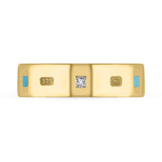 9ct Yellow Gold Diamond Turquoise King's Coronation Hallmark Princess Cut 6mm Ring R1199_6 CFH