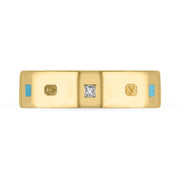 9ct Yellow Gold Diamond Turquoise King's Coronation Hallmark Princess Cut 6mm Ring R1199_6 CFH