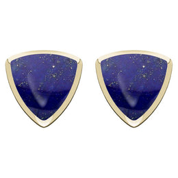 9ct Yellow Gold Lapis Lazuli Curved Triangle Stud Earrings E203