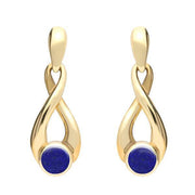 9ct Yellow Gold Lapis Lazuli Eternity Loop Drop Earrings. E074. 