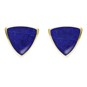 9ct Yellow Gold Lapis Lazuli Large Curved Triangle Stud Earrings. E209. 