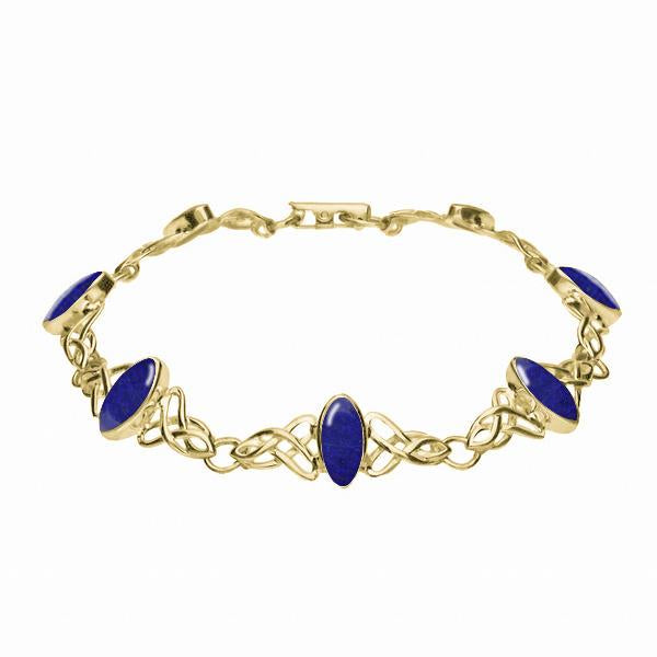 9ct Yellow Gold Lapis Lazuli Marquise Shaped Celtic Bracelet. B594.