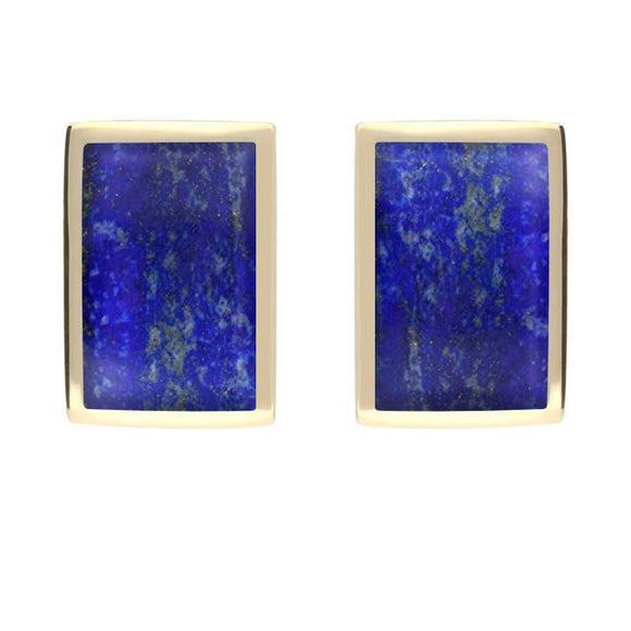 9ct Yellow Gold Lapis Lazuli Oblong Stud Earrings. E014.