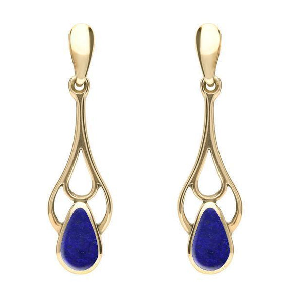 9ct Yellow Gold Lapis Lazuli Pear Spoon Earrings. E139. 