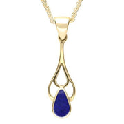 9ct Yellow Gold Lapis Lazuli Pear Spoon Necklace. P162.
