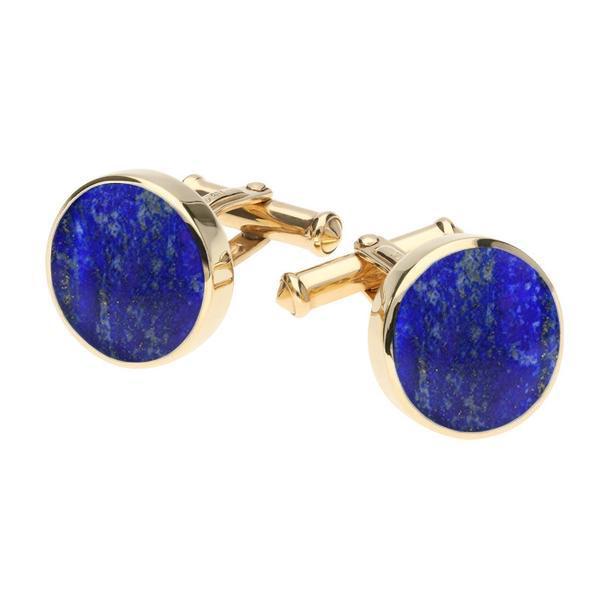 9ct Yellow Gold Lapis Lazuli Round Shape Cufflinks, CL004.