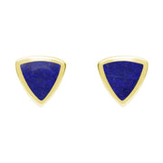 9ct Yellow Gold Lapis Lazuli Small Curved Triangle Stud Earrings. E061. 